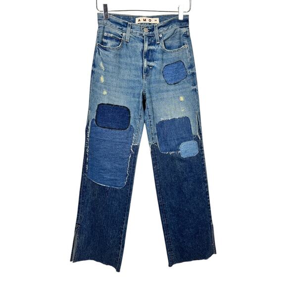 AMO Denim Jane Jeans Yesterday 24 Patchwork Flare Leg Repurposed Designer - Picture 3 of 12